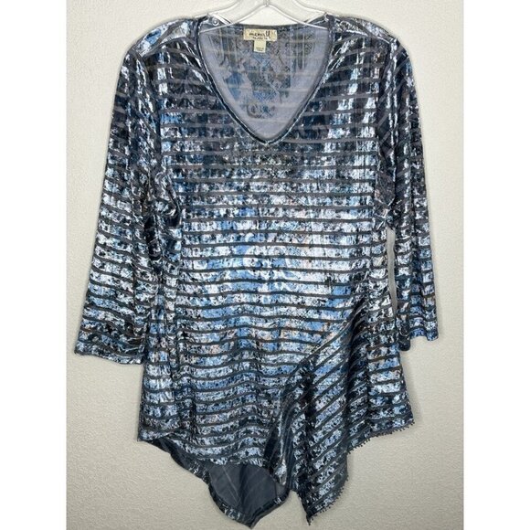 One World Velvet Burnout Top Womens Large Blue Asymmetric Boho Fairy Whimsigoth - Picture 1 of 11